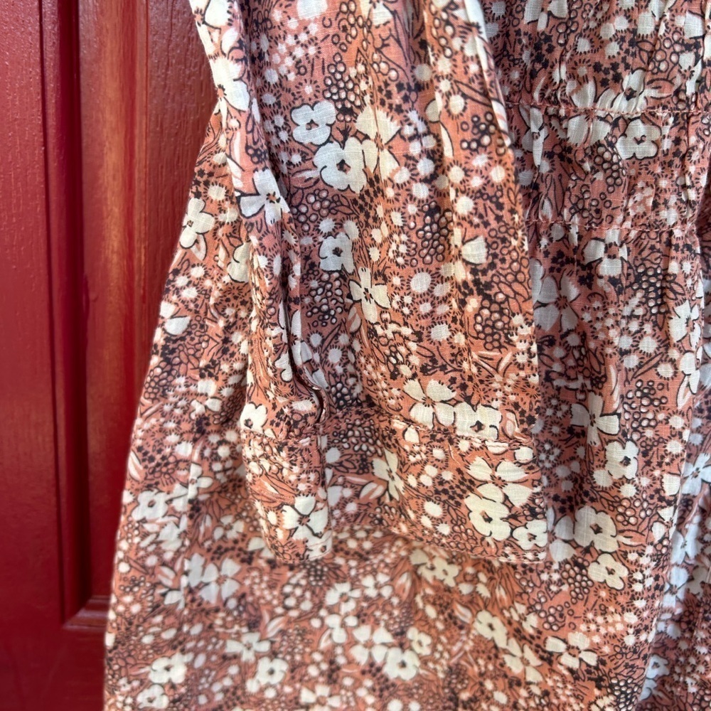 PILCRO Anthropologie Sasha Smocked boho floral Button Down Top M Cottagecore - Picture 5 of 14